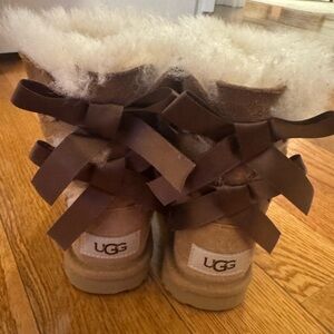 UGG Tan and Cream Boots with Ribbon Accents